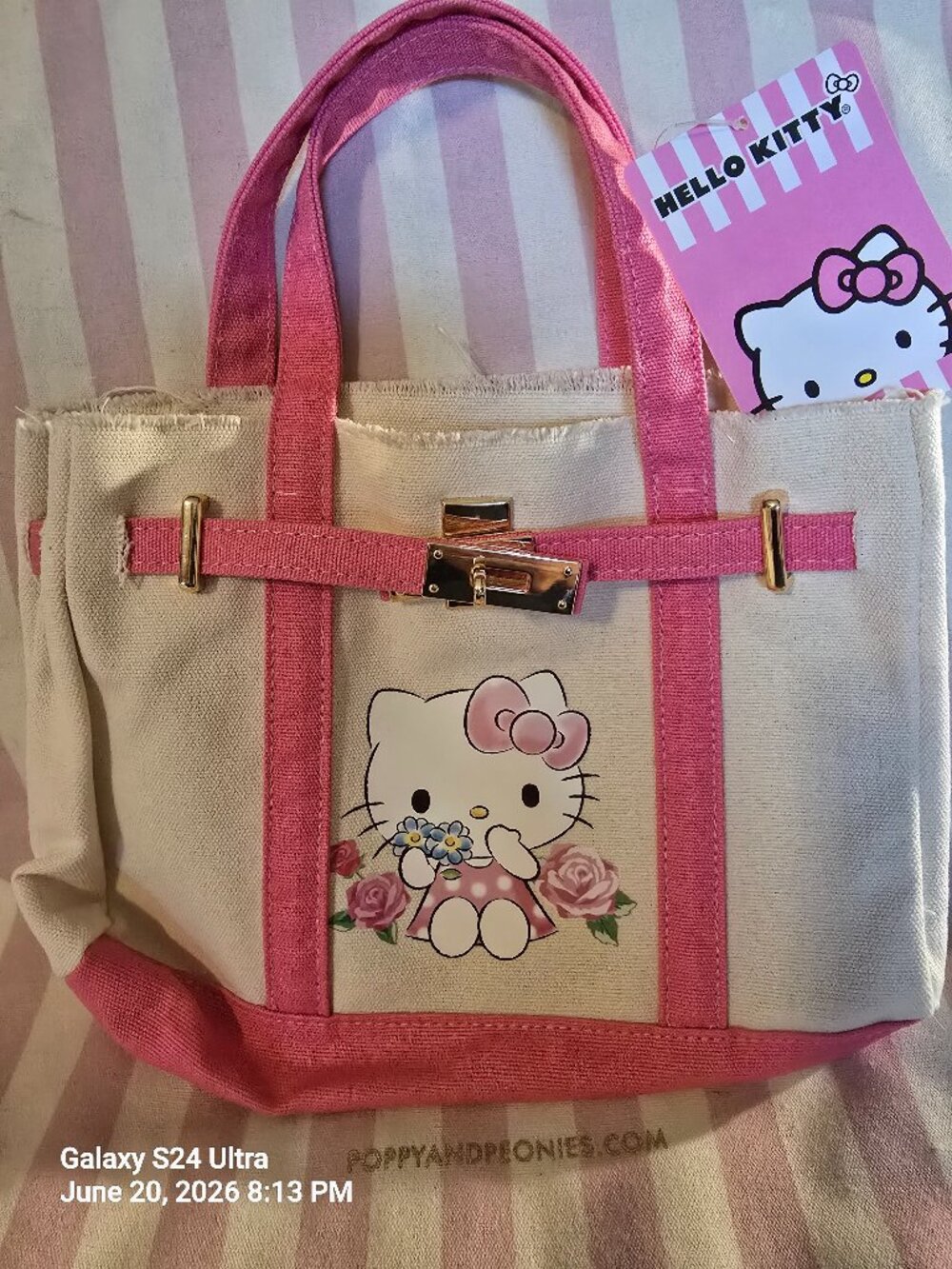 NWT Hello Kitty Pink Canvas Mini Tote Bag Birkin Style Sanrio